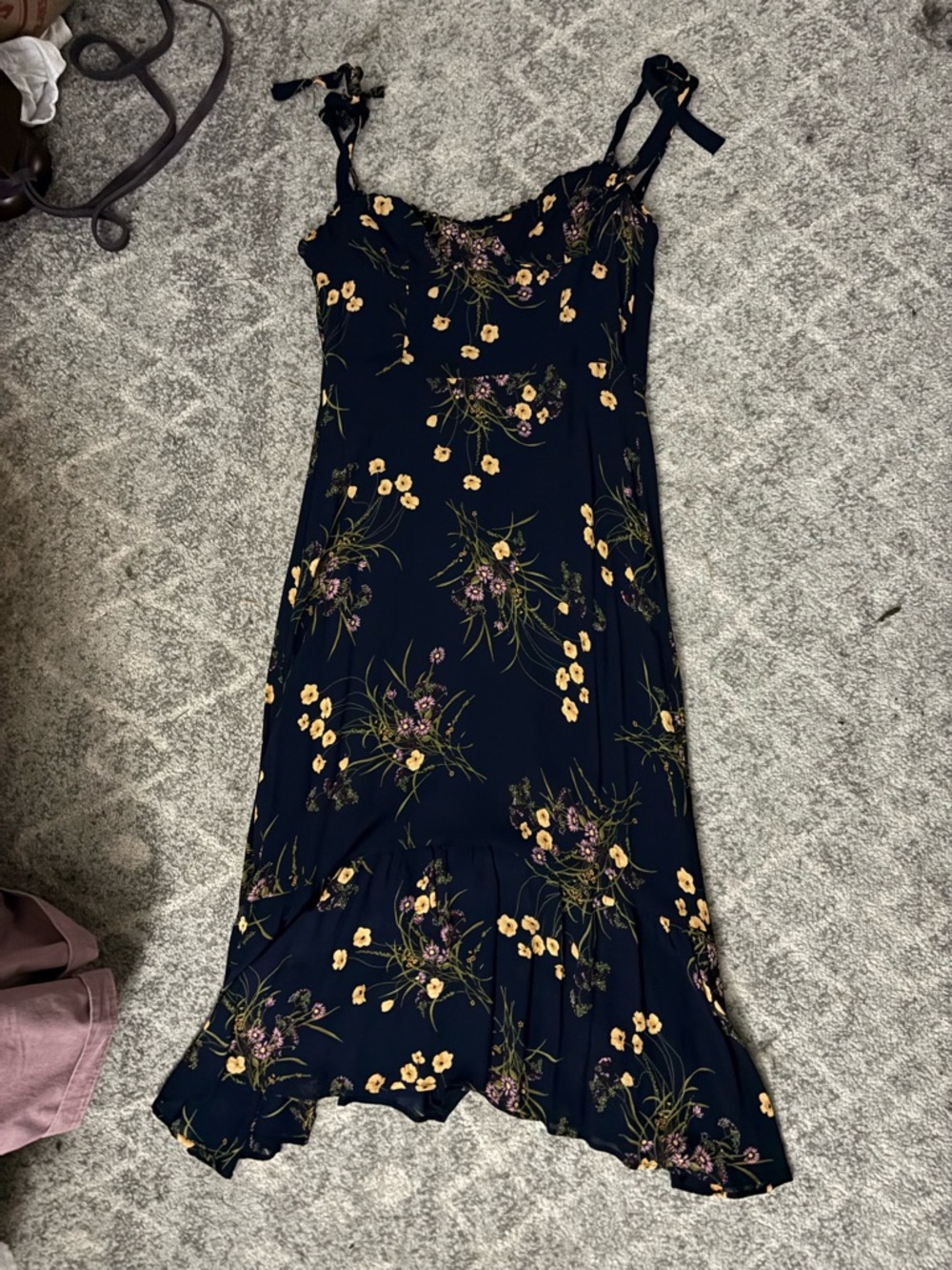 Reformation Women’s Navy Floral Tie-Shoulder Midi Dress